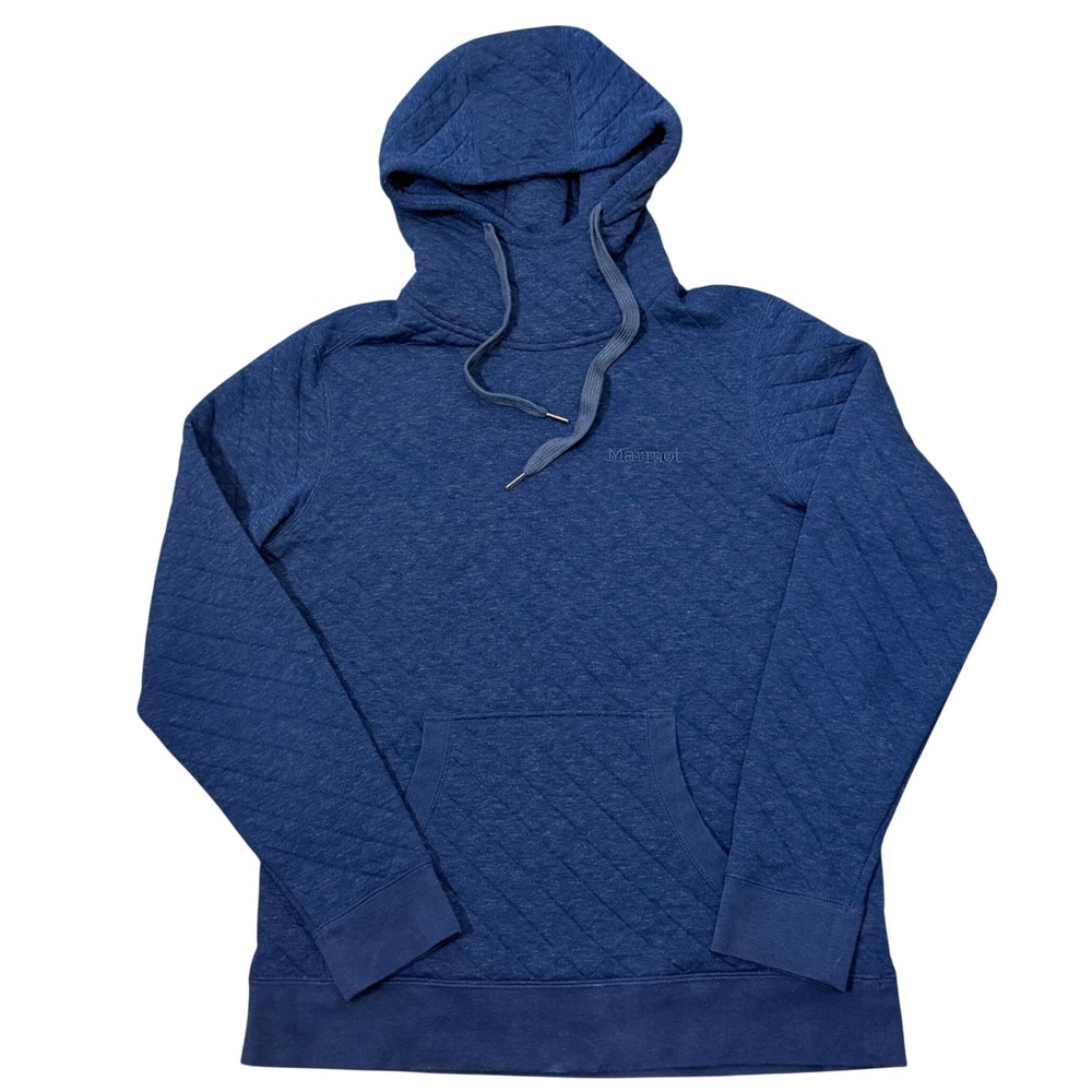 Marmot Wool Blend Quilted Pullover Hoodie Sweatshirt (M) Mens Blue Warm Winter